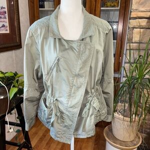 LOFT SIZE MEDIUM SAGE GREEN JACKET WITH MANY CUTE EXTRAS SEE PICS EUC